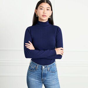 NWT Hill House Home The Luna Bodysuit Navy Cotton Jersey Size Medium Turtleneck